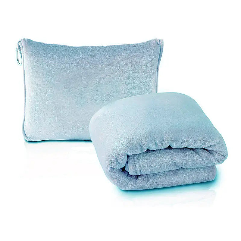 Light Blue 2-in-1 Plush Travel Blanket & Pillow Set - Soft Flannel with Luggage Strap & Carabiner (50x60in) - Home &