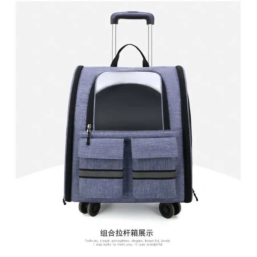 light Blue 3-in-1 Pet Carrier: Rolling Backpack with Collapsible Design - Pet Care > Cat Supplies > Cat Carriers &