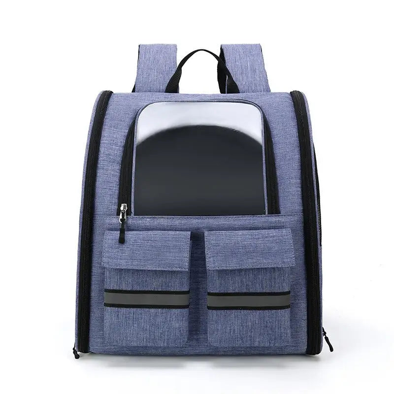 Light Blue Collapsible Pet Carrier Backpack with Trolley Sleeve - Pet Care > Cat Supplies > Cat Carriers & Crates