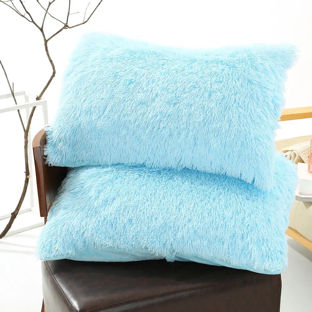 Light Blue Faux Fur Pillowcase Set - Crystal Velvet Plush Throw Pillow Covers Bedding Accent (50x70cm Pair) - Home &