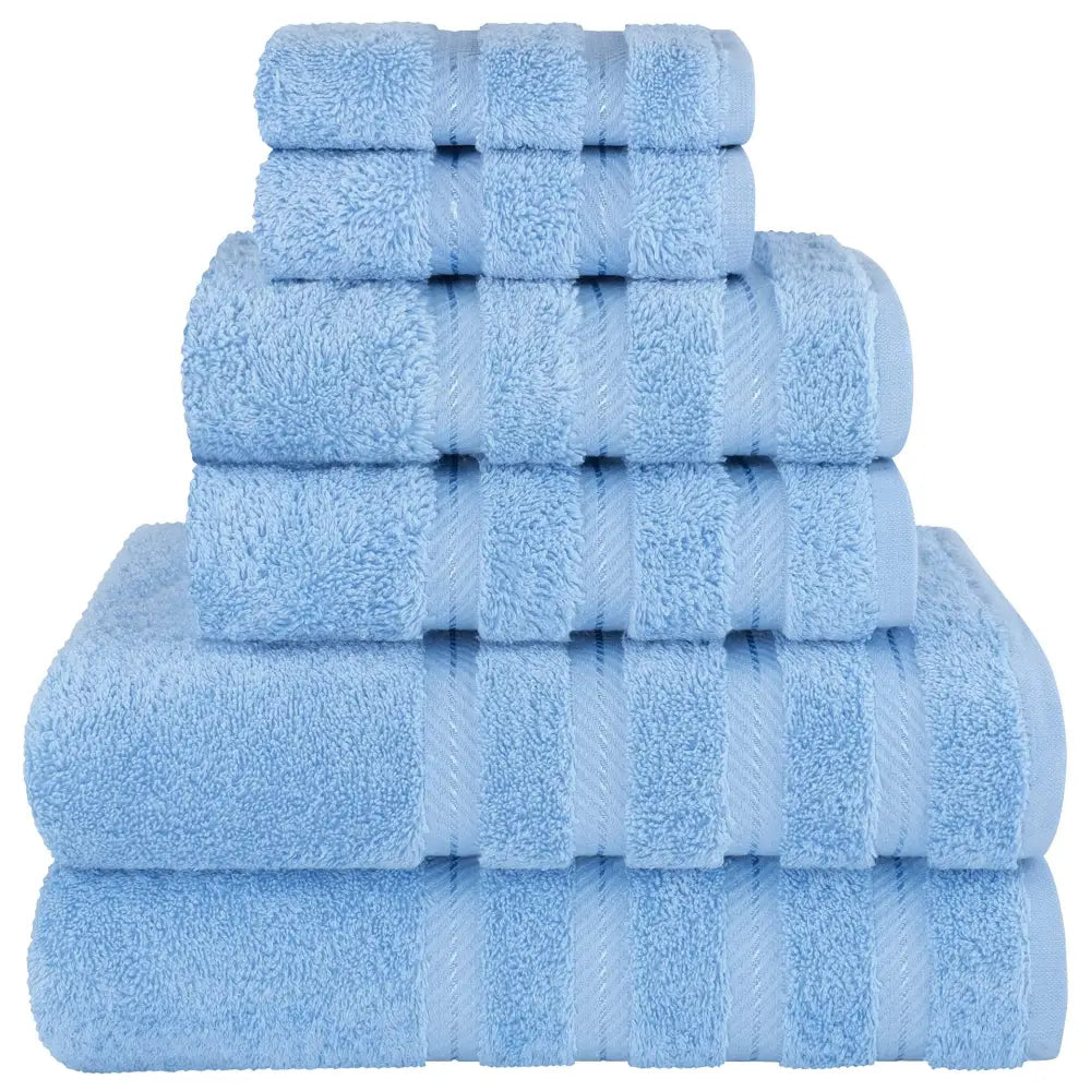 Light Blue Luxury 6-Piece Combed Cotton Towel Bale Set - Ultra Soft & Absorbent Bath Hand Face Towels - Home & Garden >