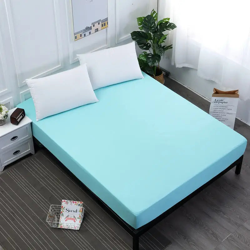 Light Blue Queen Size Waterproof Fitted Mattress Protector - Soft & Breathable Bed Cover Hypoallergenic Deep Pocket