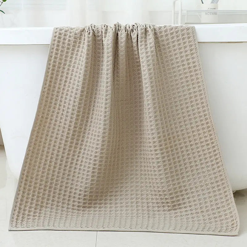 Light Brown Luxury Cotton Waffle Bath Towel Soft Quick-Drying Water Absorbent Unisex for Home Use - Home & Garden >