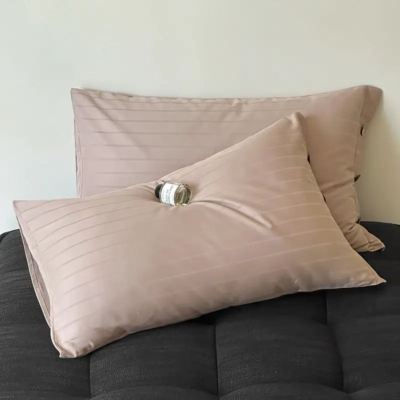 Light Brown Wide Stripes Long Staple Cotton Sateen Pillowcase Set - Jacquard Striped Pure Cotton 48x74cm (Pair) - Home
