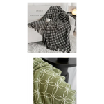 Light Green Cozy Geometric Knitted Throw Blanket with Tassels - Soft Acrylic Decorative Sofa & Bed Cover 130x180cm