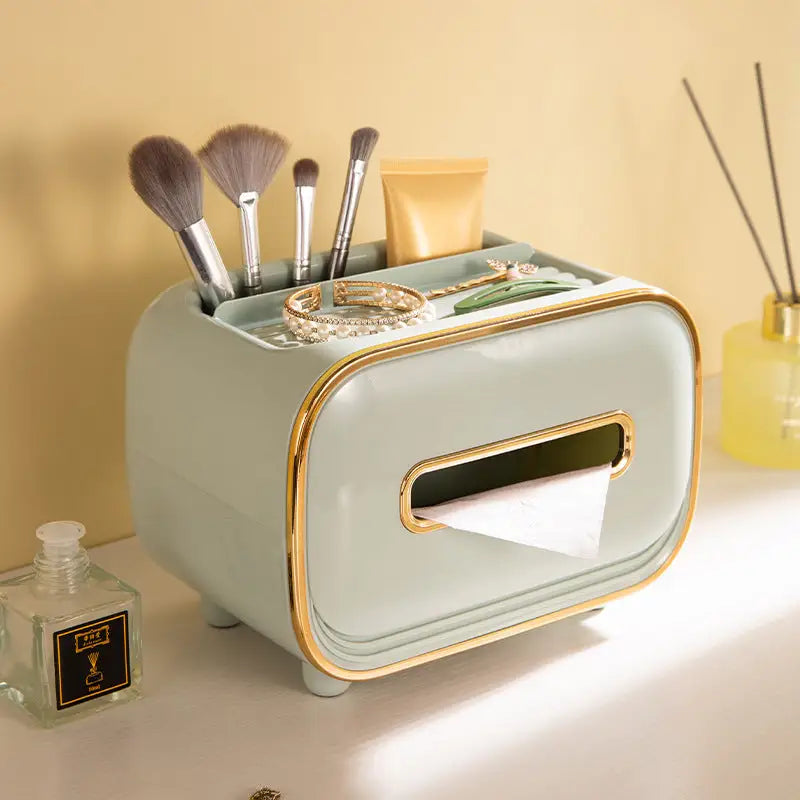Light Green PET Luxury Tissue Box - Multifunctional Desktop Paper Towel Organizer for Home and Living Room - Home &