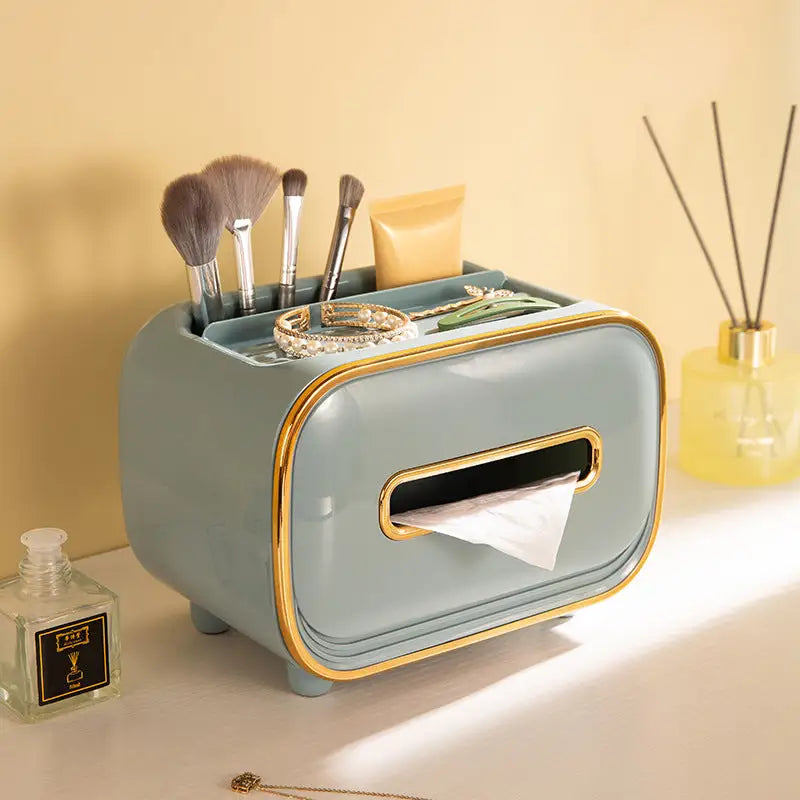 Light Green PET Luxury Tissue Box - Multifunctional Desktop Paper Towel Organizer for Home and Living Room - Home &