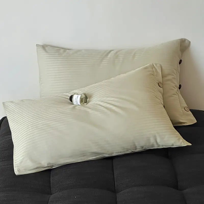 Light Green Pinstripe Long Staple Cotton Sateen Pillowcase Set - Jacquard Striped Pure Cotton 48x74cm (Pair) - Home &
