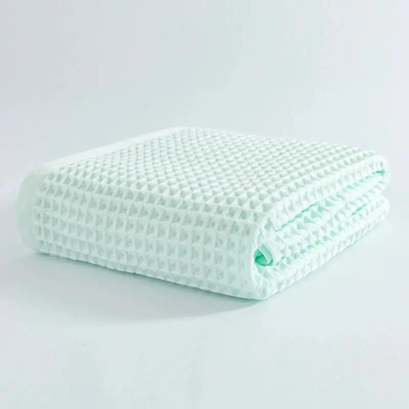 Light Green Pure Cotton Waffle Weave Bath Towel - Soft Absorbent & Extra Large 70x140 cm for Home Use - Home & Garden >