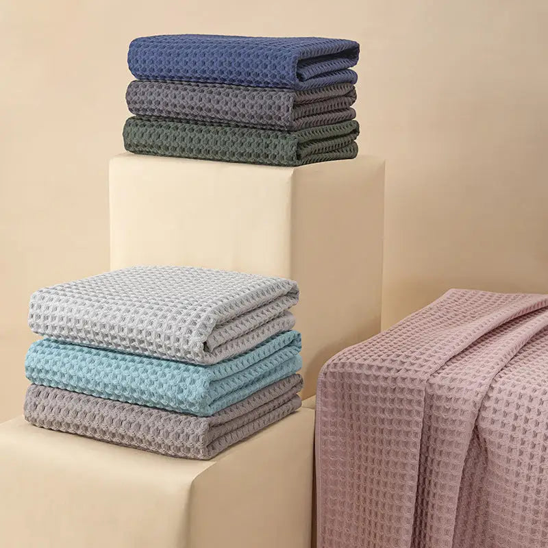 Light Green Pure Cotton Waffle Weave Bath Towel - Soft Absorbent & Extra Large 70x140 cm for Home Use - Home & Garden >