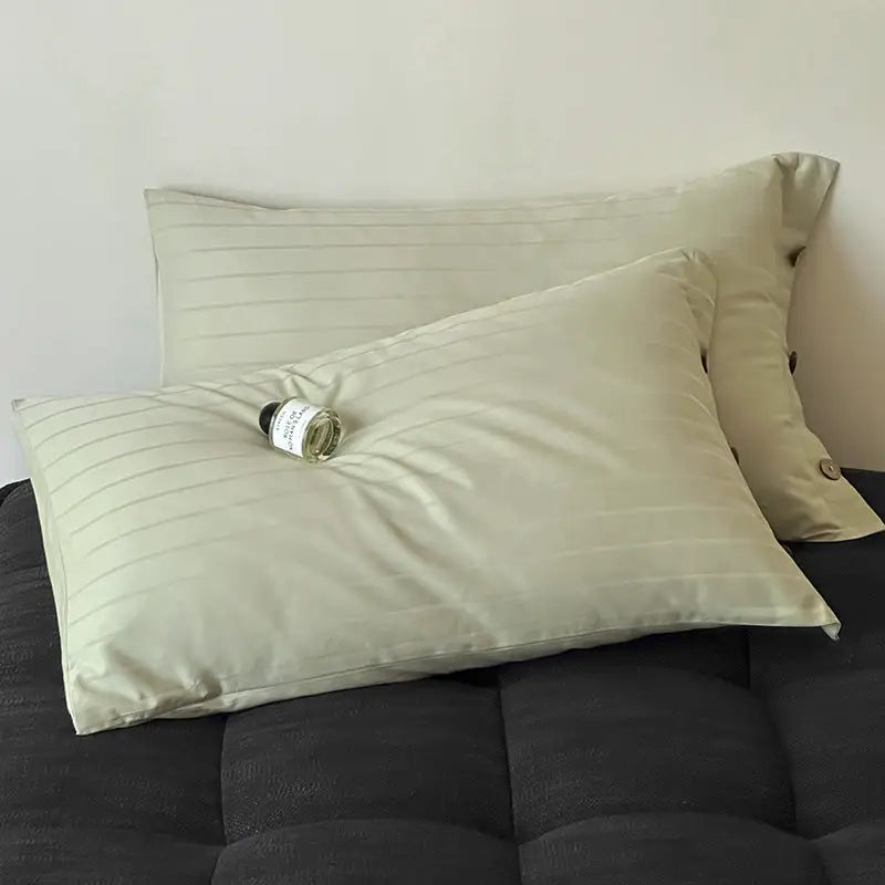 Light Green Wide Stripes Long Staple Cotton Sateen Pillowcase Set - Jacquard Striped Pure Cotton 48x74cm (Pair) - Home
