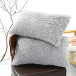 Light Grey Faux Fur Pillowcase Set - Crystal Velvet Plush Throw Pillow Covers Bedding Accent (50x70cm Pair) - Home &