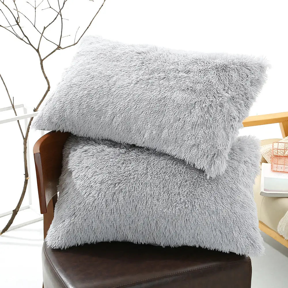 Light Grey Faux Fur Pillowcase Set - Crystal Velvet Plush Throw Pillow Covers Bedding Accent (50x70cm Pair) - Home &