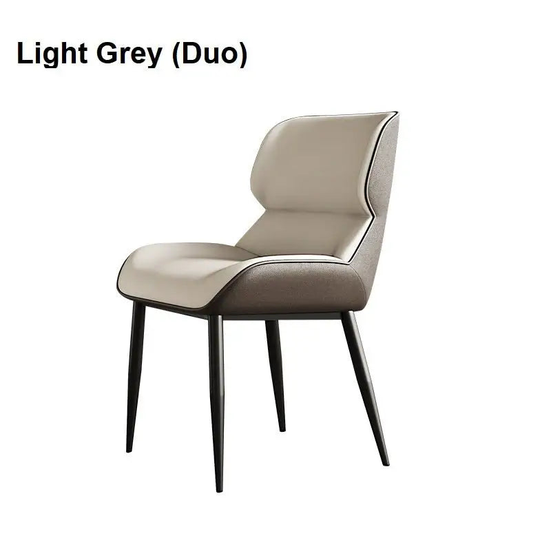 Light Grey Italian Minimal List Dining Chairs PU Retro Chair Cafe Kitchen Modern Metal Legs x2 - Furniture > Dining