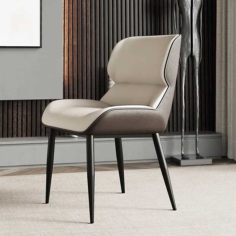 Light Grey Italian Minimal List Dining Chairs PU Retro Chair Cafe Kitchen Modern Metal Legs x2 - Furniture > Dining
