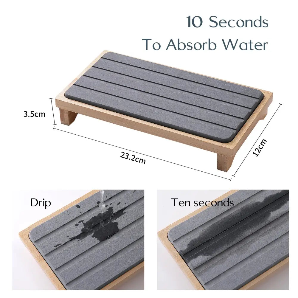 Light Grey Natural Diatomaceous Earth Absorbent Drying Tray with Bamboo Base - Quick-Dry Stone Mat for Kitchen &
