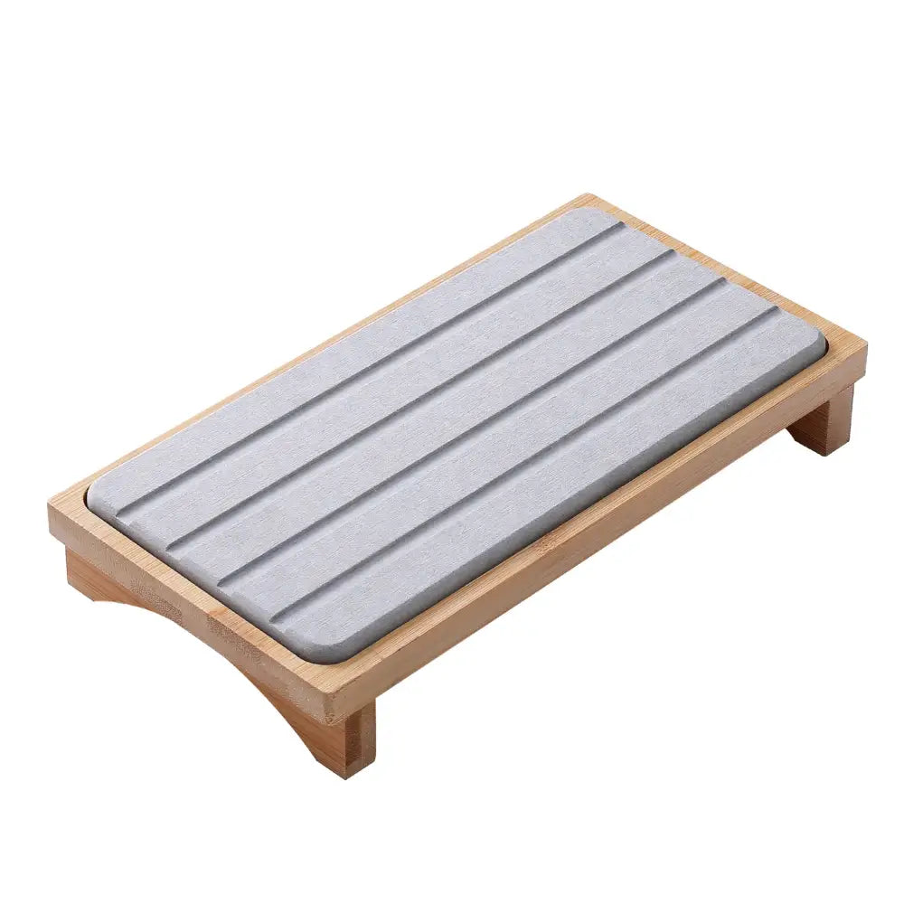 Light Grey Natural Diatomaceous Earth Absorbent Drying Tray with Bamboo Base - Quick-Dry Stone Mat for Kitchen &