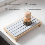 Light Grey Natural Diatomaceous Earth Absorbent Drying Tray with Bamboo Base - Quick-Dry Stone Mat for Kitchen &