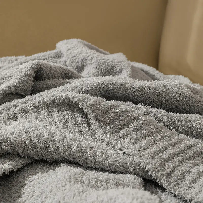 Light Grey Solid Color Plush Knitted Blanket for Sofa and Office 152 x 203 cm 1150g - Home & Garden > Bedding >