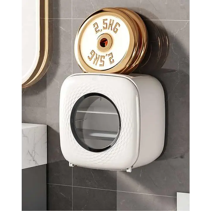 Light Khaki Wall-Mounted Bathroom Tissue Box - Waterproof Paper Towel Dispenser with Storage Shelf No-Drill