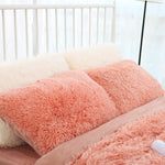 Light Orange Faux Fur Pillowcase Set - Crystal Velvet Plush Throw Pillow Covers Bedding Accent (50x70cm Pair) - Home &
