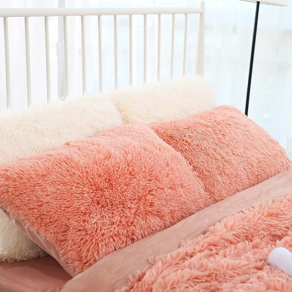Light Orange Faux Fur Pillowcase Set - Crystal Velvet Plush Throw Pillow Covers Bedding Accent (50x70cm Pair) - Home &