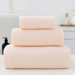 Light Pink Premium 3-Piece Waffle Weave Cotton Towel Set - Lightweight Quick-Dry & Absorbent - Bath Hand Face Cloth