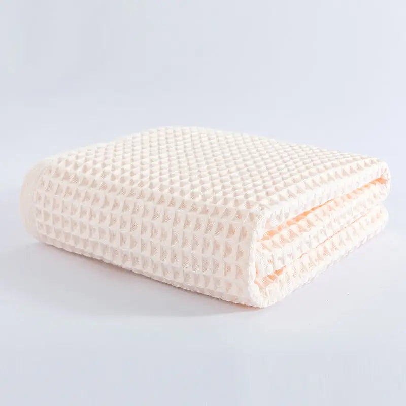 Light Pink Pure Cotton Waffle Weave Bath Towel - Soft Absorbent & Extra Large 70x140 cm for Home Use - Home & Garden >