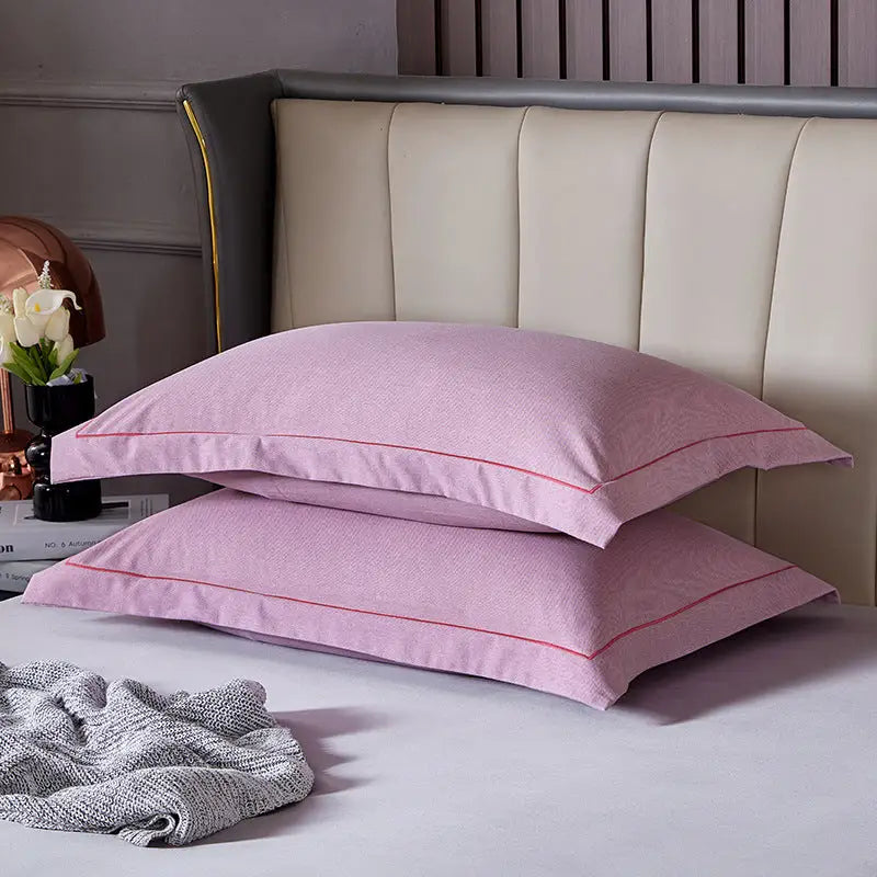 Light Purple Pure Cotton Flannel Pillowcase Set - Soft Thickened Solid Color (Pair 48x74cm) - Home & Garden > Bedding >