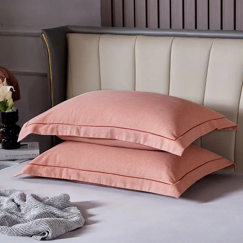 Light Red Pure Cotton Flannel Pillowcase Set - Soft Thickened Solid Color (Pair 48x74cm) - Home & Garden > Bedding >