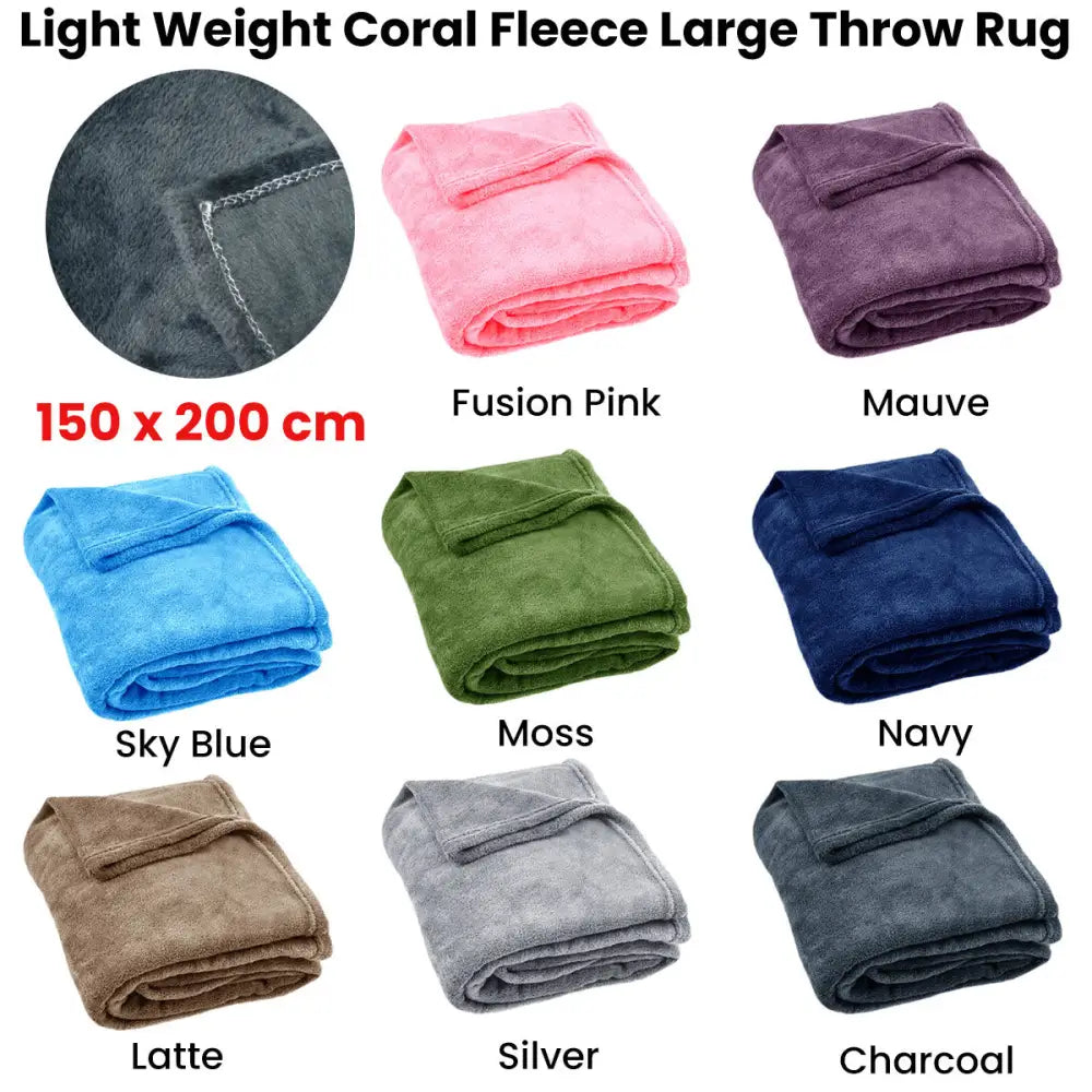 Light Weight Coral Fleece Throw Rug 150x200 cm Latte - Home & Garden > Bedding