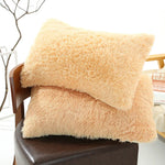 Light Yellow Faux Fur Pillowcase Set - Crystal Velvet Plush Throw Pillow Covers Bedding Accent (50x70cm Pair) - Home &
