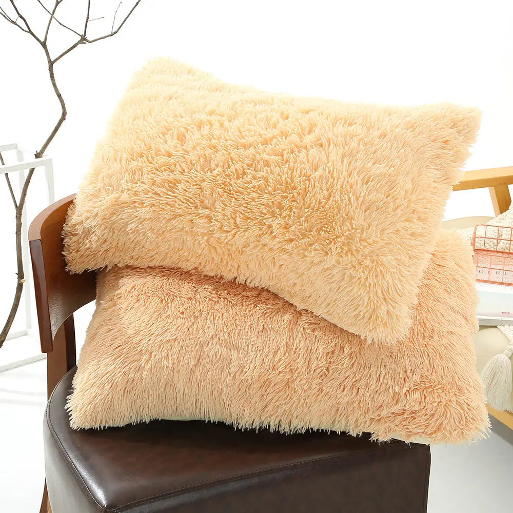 Light Yellow Faux Fur Pillowcase Set - Crystal Velvet Plush Throw Pillow Covers Bedding Accent (50x70cm Pair) - Home &