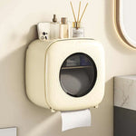 Light Yellow Wall-Mounted Bathroom Tissue Box - Waterproof Paper Towel Dispenser with Storage Shelf No-Drill