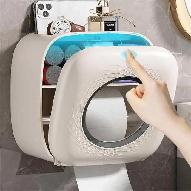 Light Yellow Wall-Mounted Bathroom Tissue Box - Waterproof Paper Towel Dispenser with Storage Shelf No-Drill