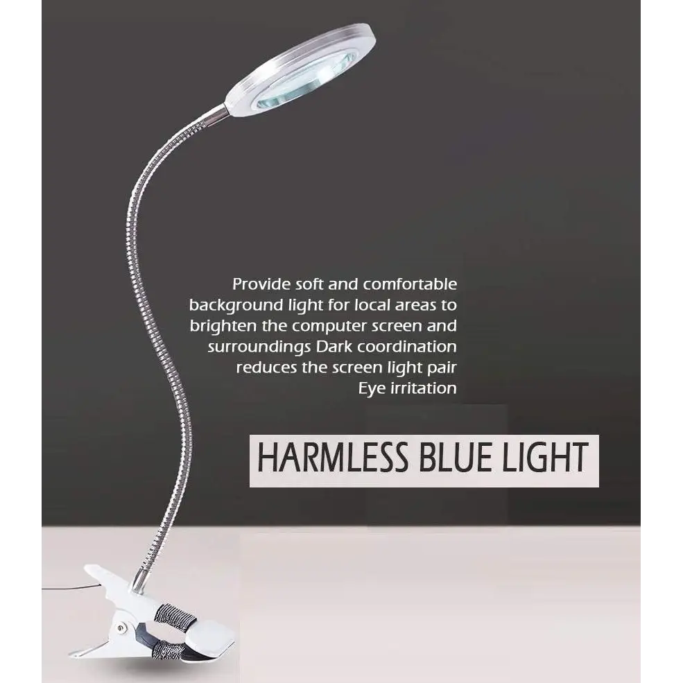 Lighting LED 8X Magnifying Lamp with Metal Clamp 360° Flexible Gooseneck and USB Plug Design for Tattoo Manicure