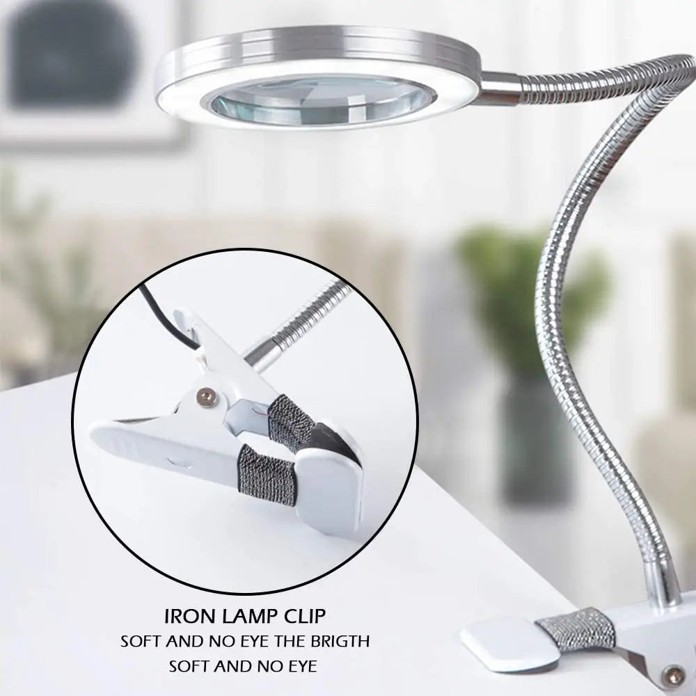 Lighting LED 8X Magnifying Lamp with Metal Clamp 360° Flexible Gooseneck and USB Plug Design for Tattoo Manicure