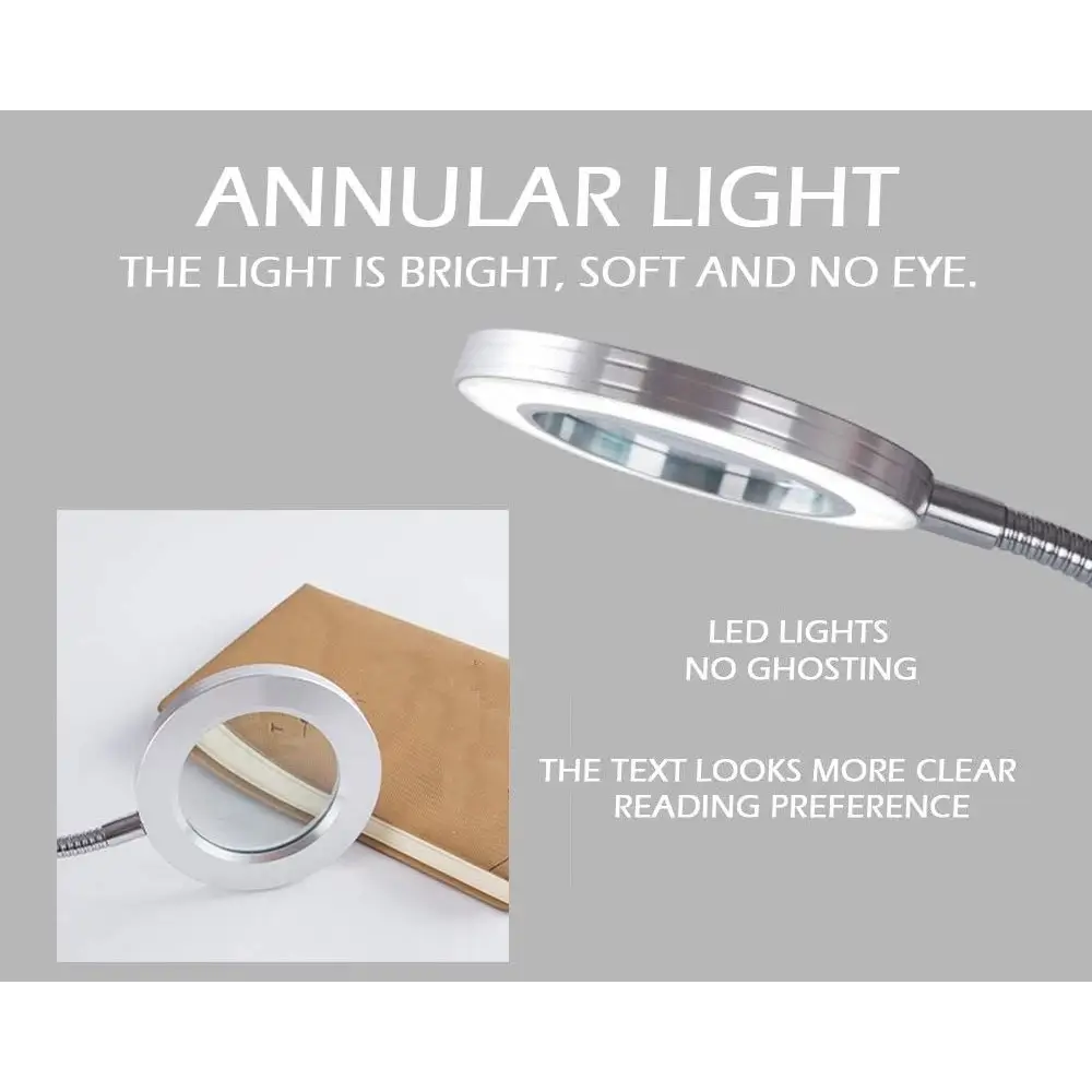 Lighting LED 8X Magnifying Lamp with Metal Clamp 360° Flexible Gooseneck and USB Plug Design for Tattoo Manicure
