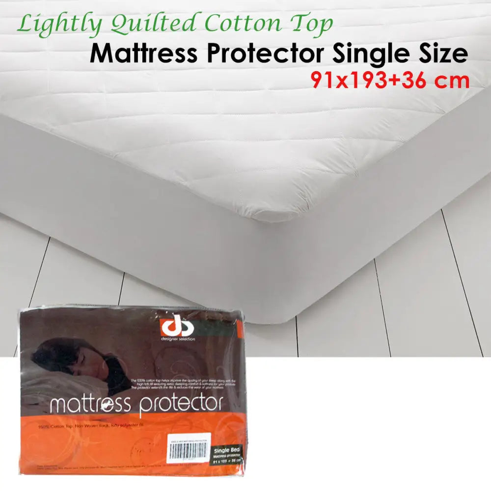 Lightly Quilted Cotton Top Mattress Protector Single - Home & Garden > Bedding