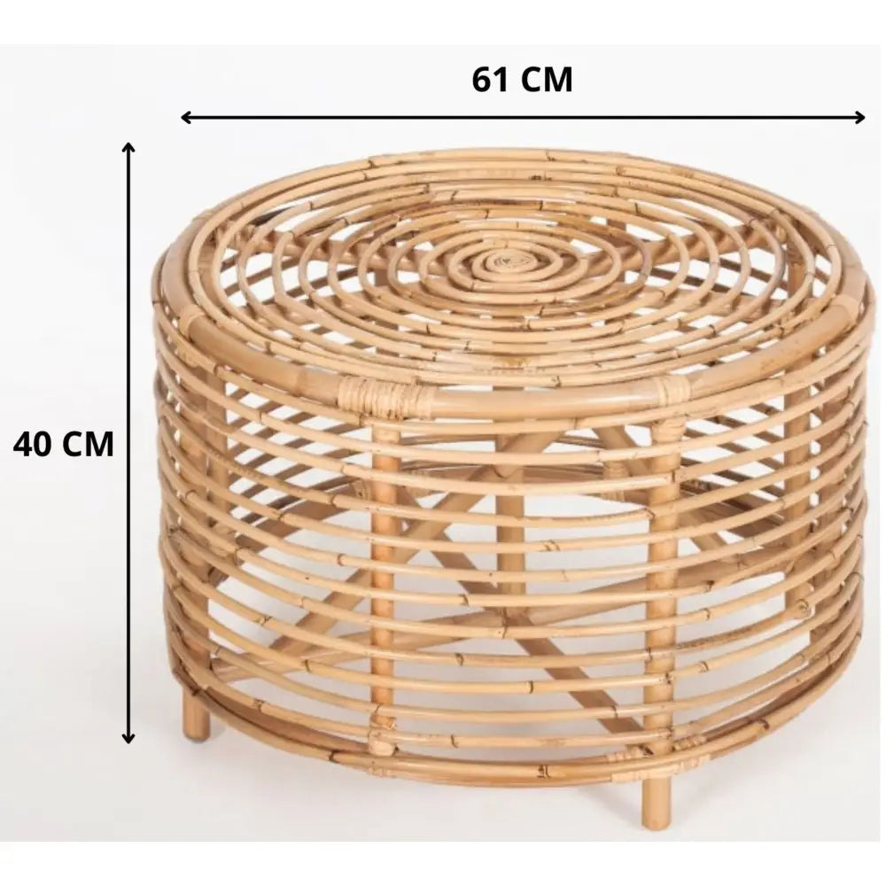 Lilac 61cm Rattan Round Side Table - Natural - Furniture > Bedroom