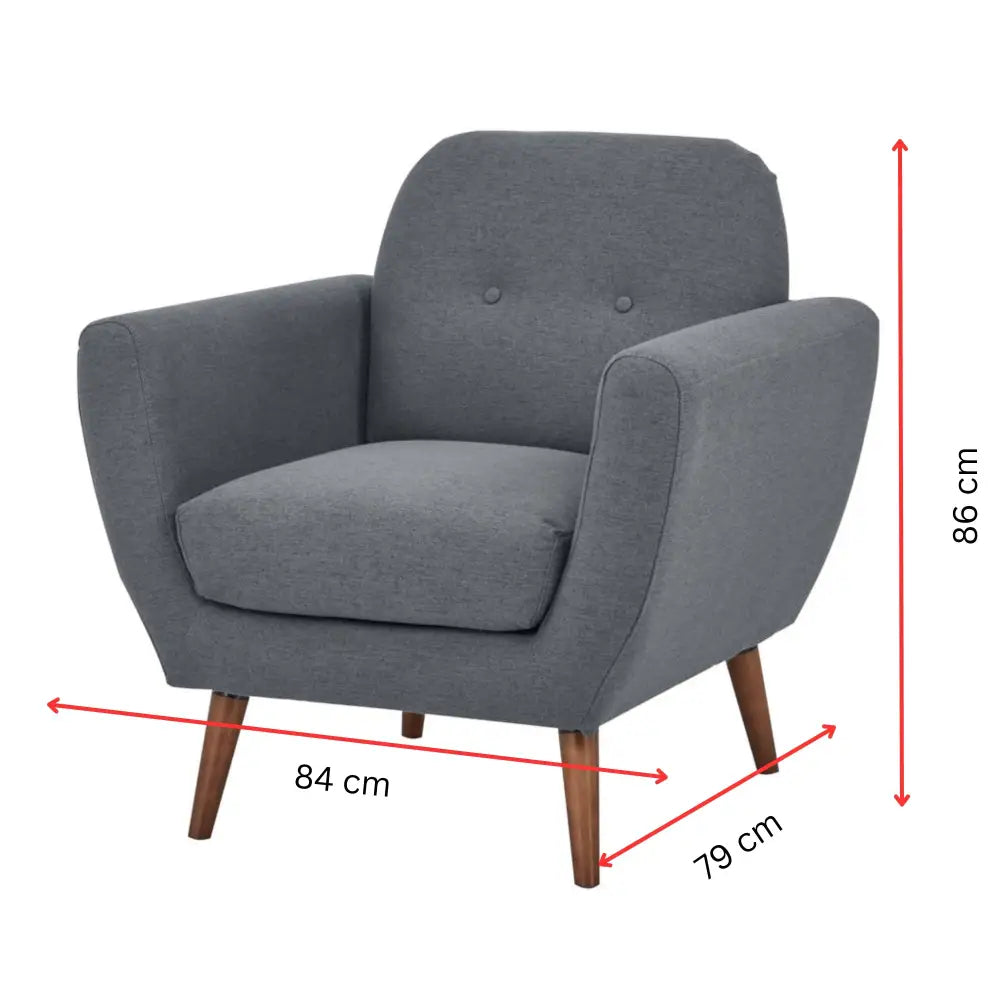 Lilliana 1 Seater Sofa Arm Chair Fabric Uplholstered Lounge Couch - Dark Grey - Furniture > Sofas
