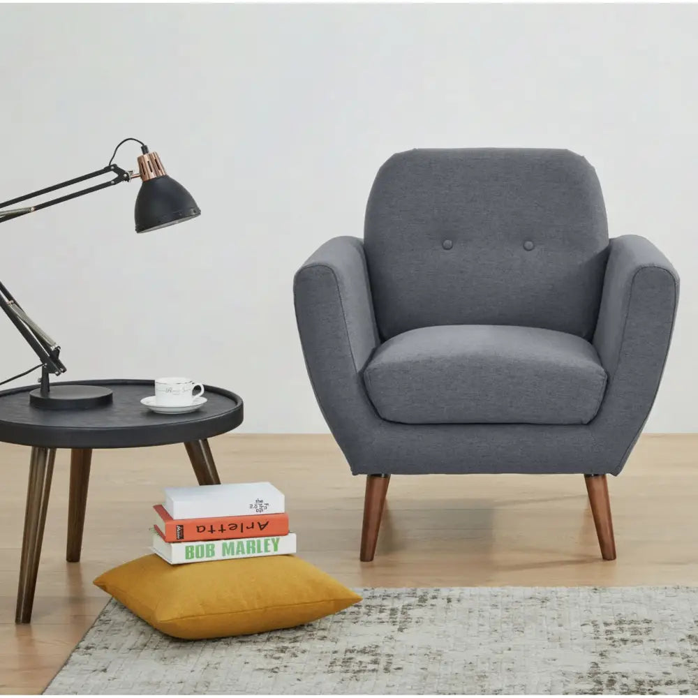 Lilliana 1 Seater Sofa Arm Chair Fabric Uplholstered Lounge Couch - Dark Grey - Furniture > Sofas
