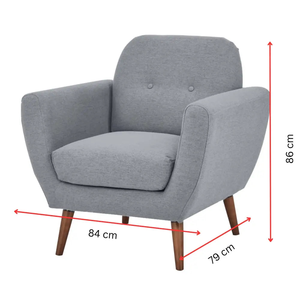 Lilliana 1 Seater Sofa Arm Chair Fabric Uplholstered Lounge Couch - Light Grey - Furniture > Sofas