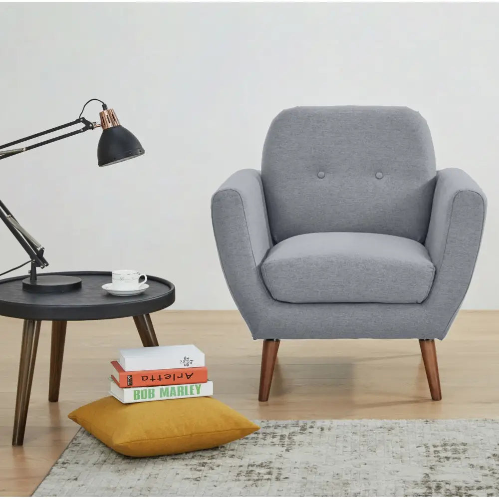 Lilliana Set of 2 Sofa Arm Chair Fabric Uplholstered Lounge Couch - Light Grey - Furniture > Sofas