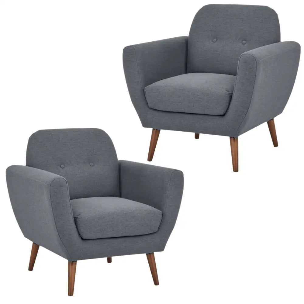 Lilliana Set of 2 Sofa Arm Chair Fabric Uplholstered Lounge Couch - Dark Grey - Furniture > Sofas