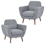 Lilliana Set of 2 Sofa Arm Chair Fabric Uplholstered Lounge Couch - Light Grey - Furniture > Sofas