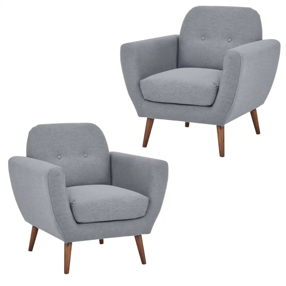 Lilliana Set of 2 Sofa Arm Chair Fabric Uplholstered Lounge Couch - Light Grey - Furniture > Sofas