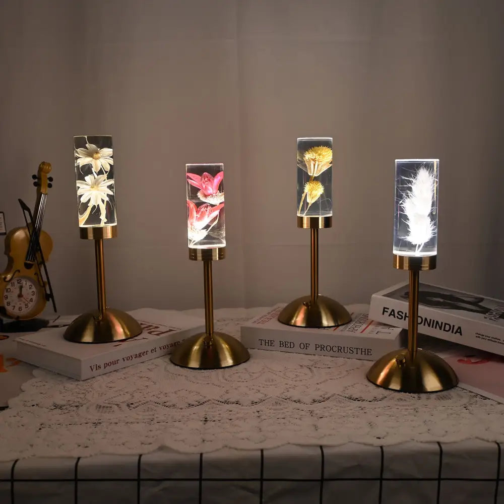lily Eternal Flower Acrylic Table Lamp - Color-Changing LED USB Rechargeable Touch Control - Home & Garden > Lighting >