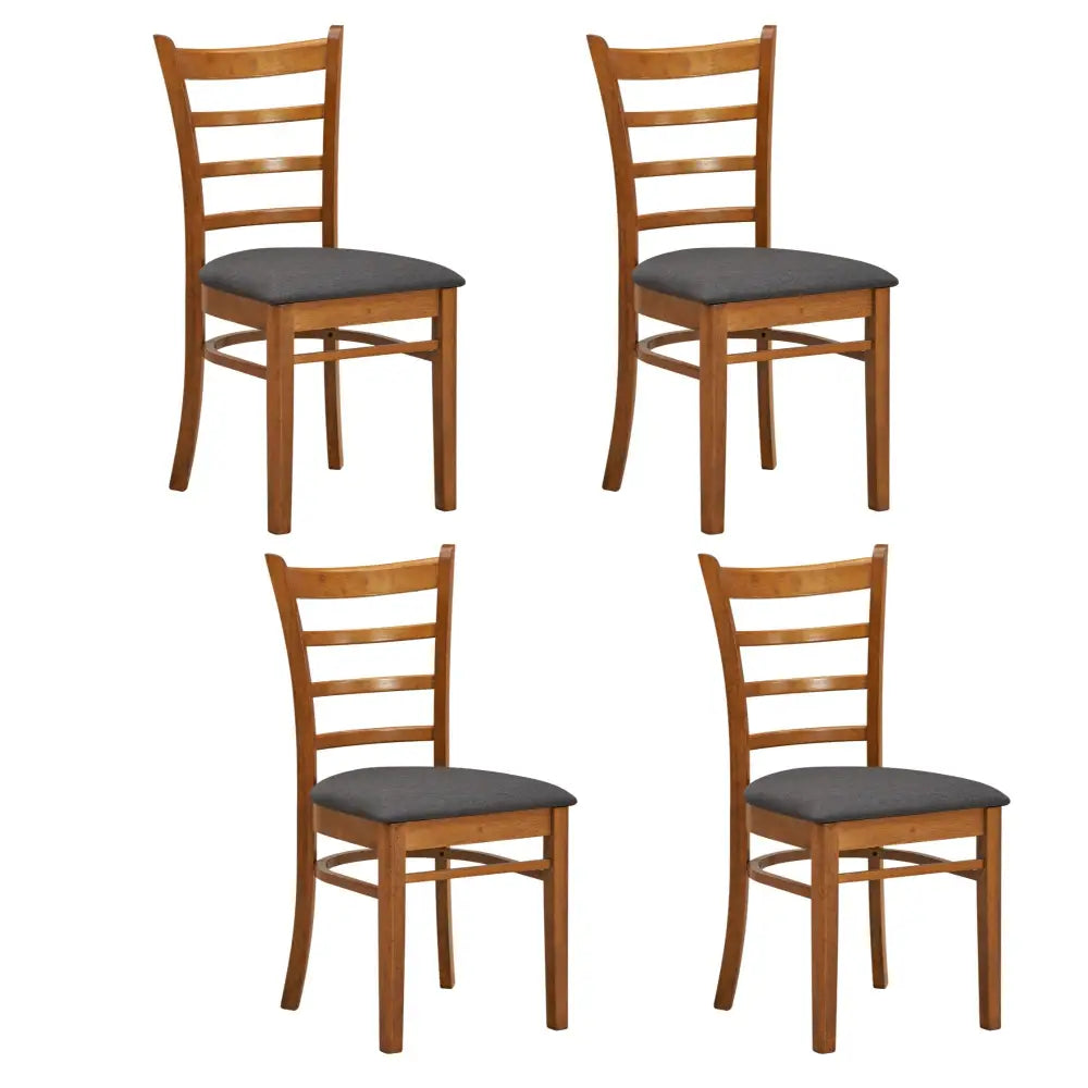 Linaria Dining Chair Set of 4 Crossback Solid Rubber Wood Fabric Seat - Walnut - Furniture > Dining