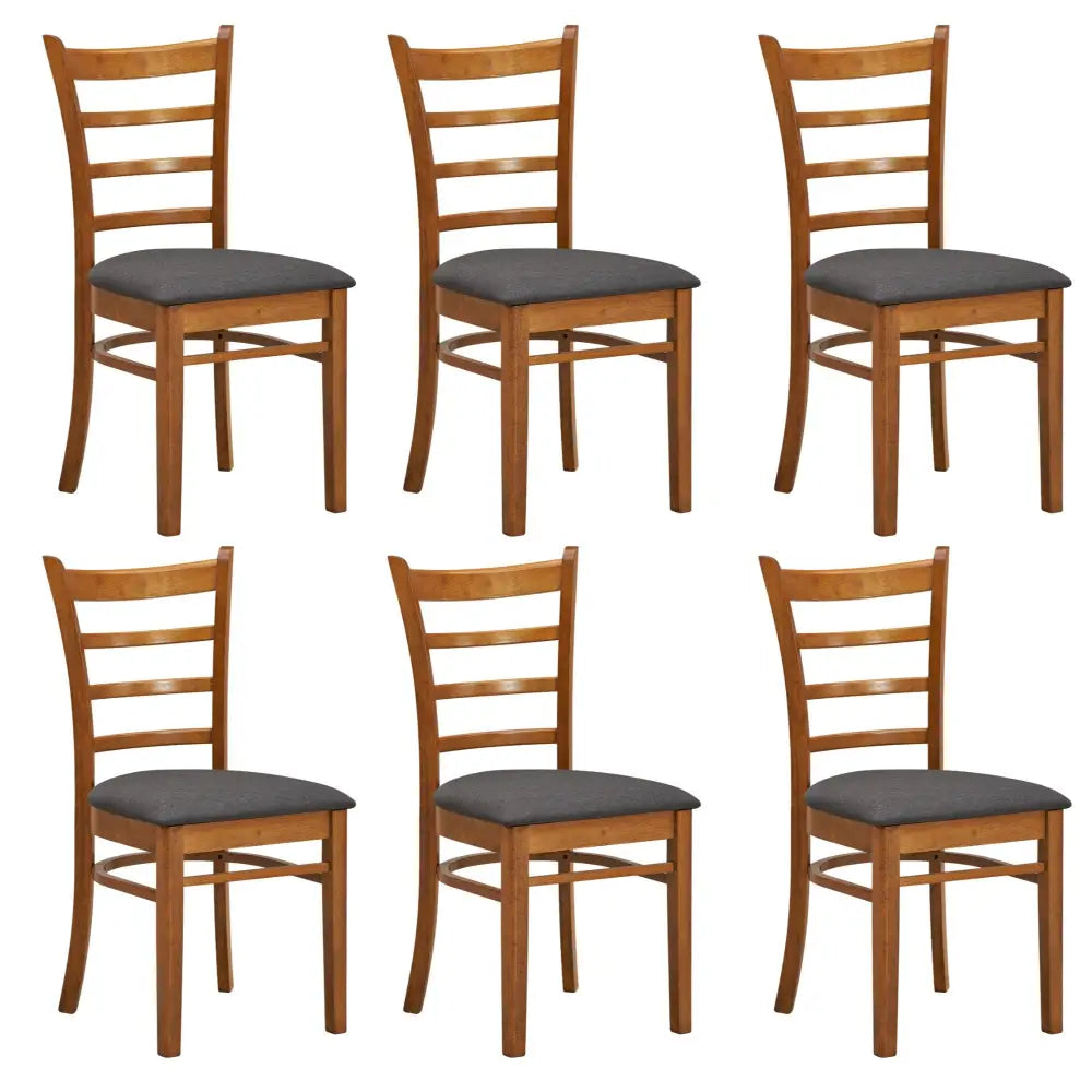Linaria Dining Chair Set of 6 Crossback Solid Rubber Wood Fabric Seat - Walnut - Furniture > Dining